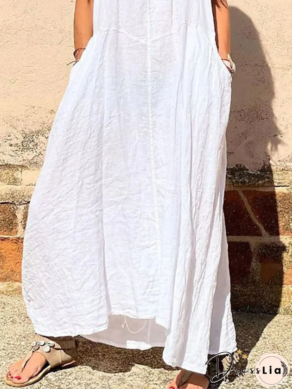 Casual Solid Square neck Sleeveless Cotton Loosen Dresses