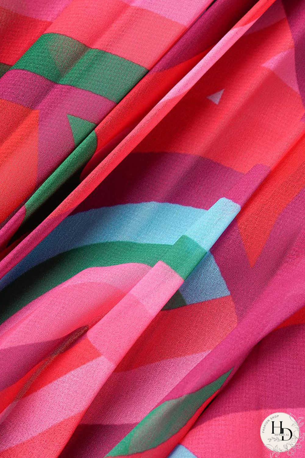 Rose Red Casual Print Patchwork Fold O Neck A Line Dresses