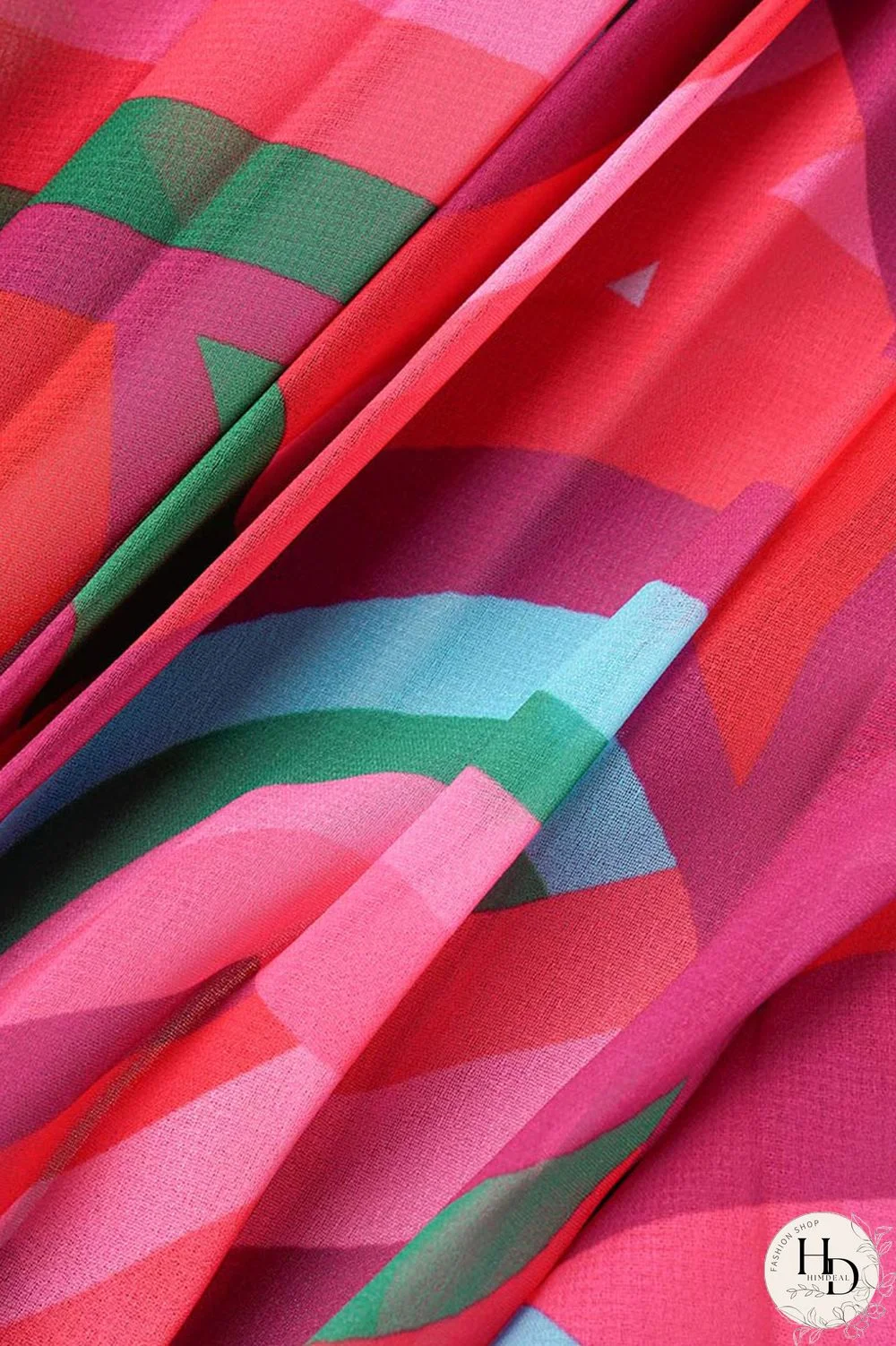 Rose Red Casual Print Patchwork Fold O Neck A Line Dresses