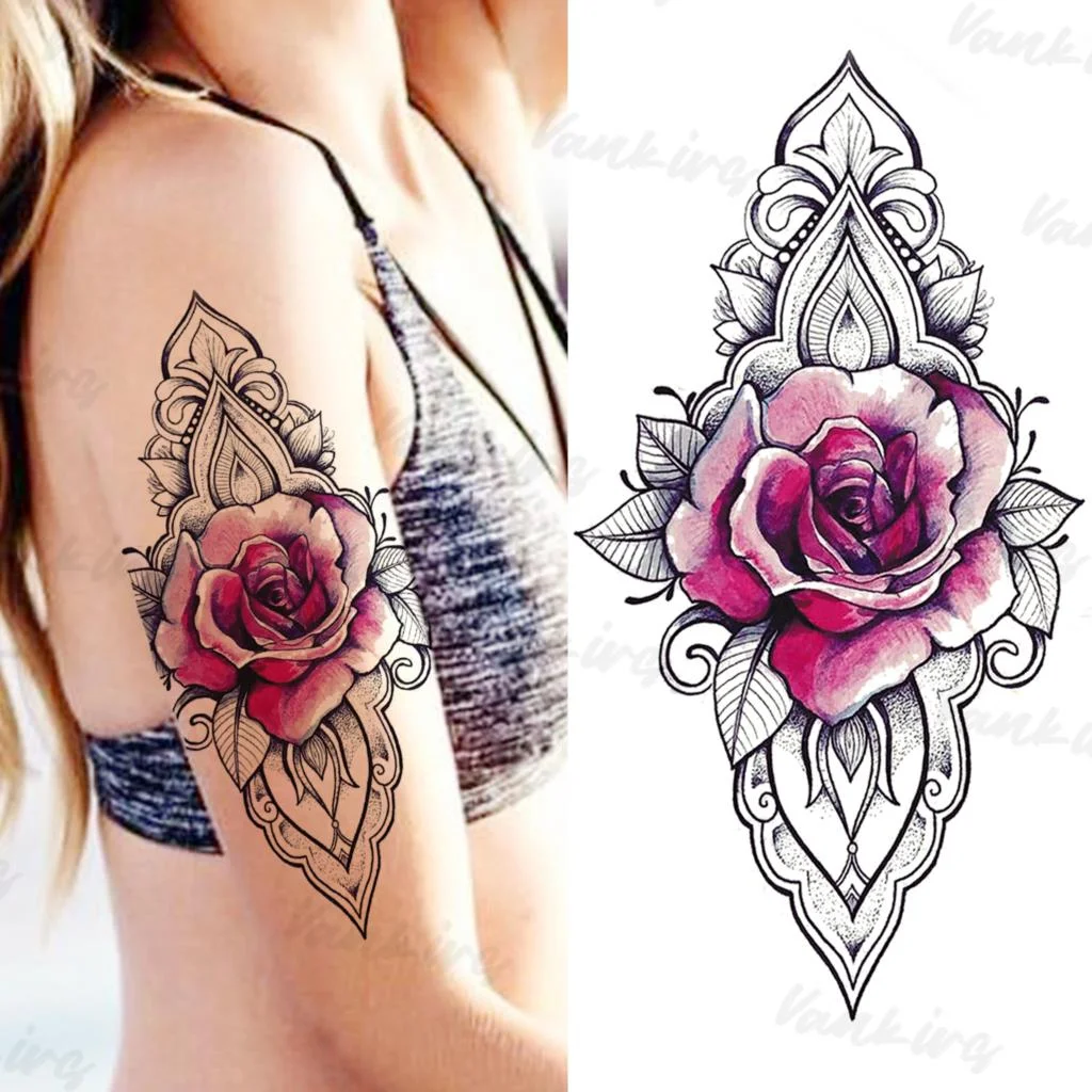 Sdrawing Flower Temporary Tattoos For Women Girls Realistic Lavender Butterfly Flower Fake Tattoo Sticker Forearm Body Tatoos 3D