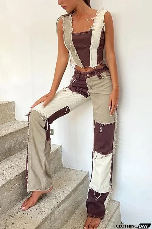 Color Block Patchwork Jeans