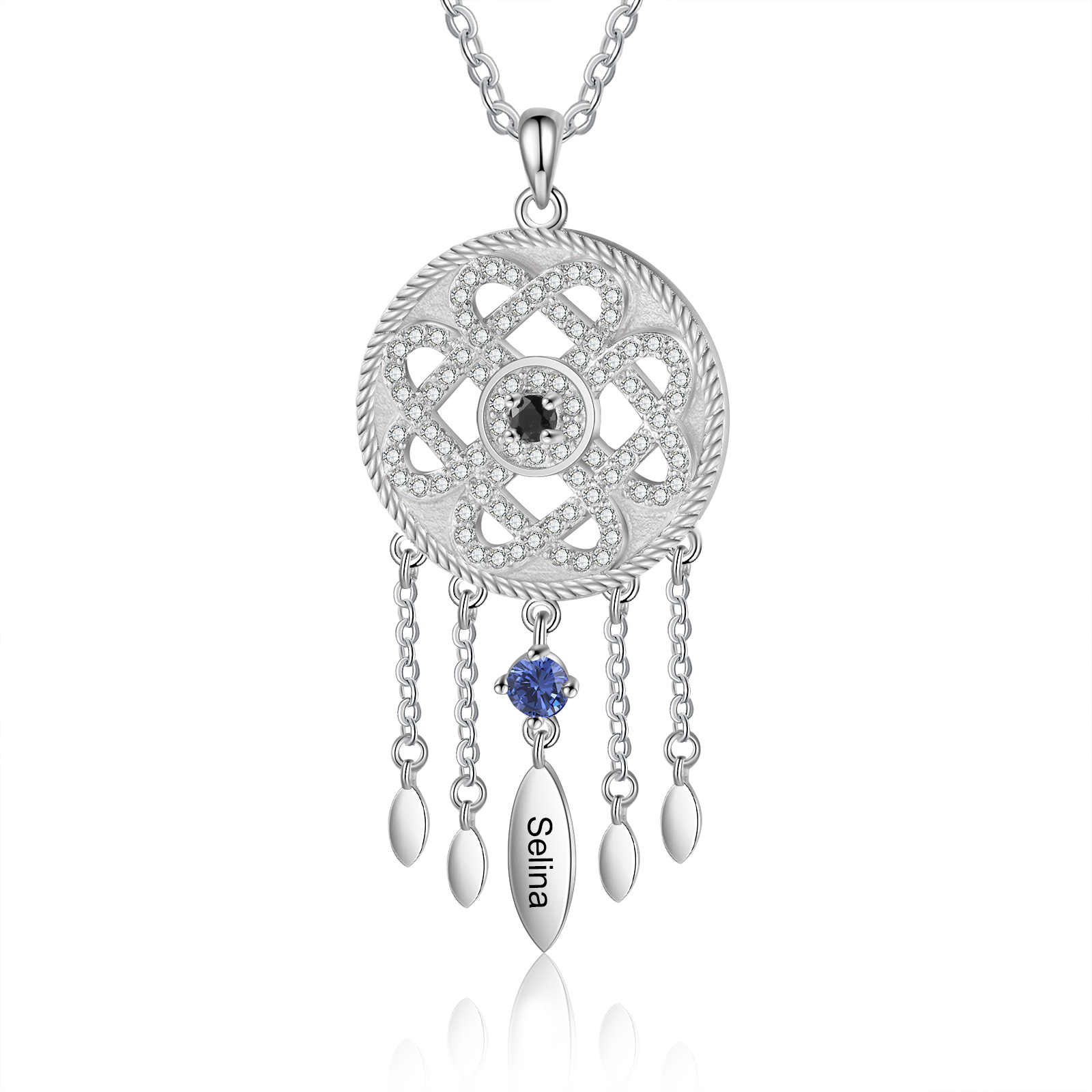 Personalized Dream Catcher Necklace Engraved 1 Name and Birthstone Necklace