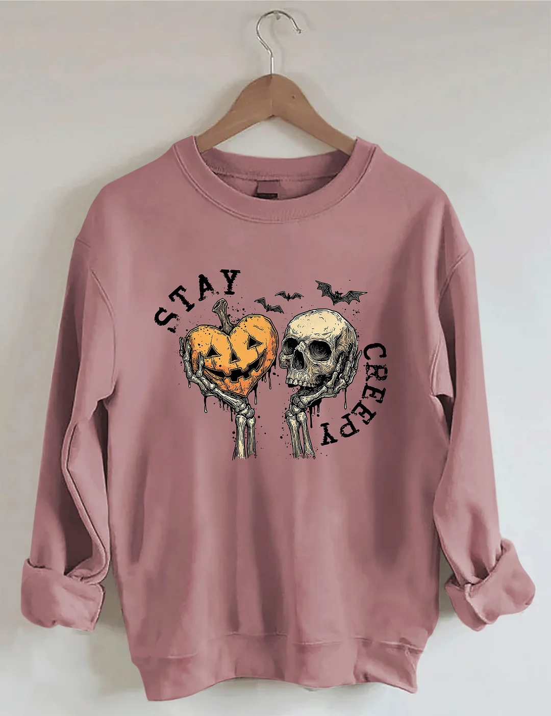 Stay Creepy With Pumpkin And Skull Sweatshirt