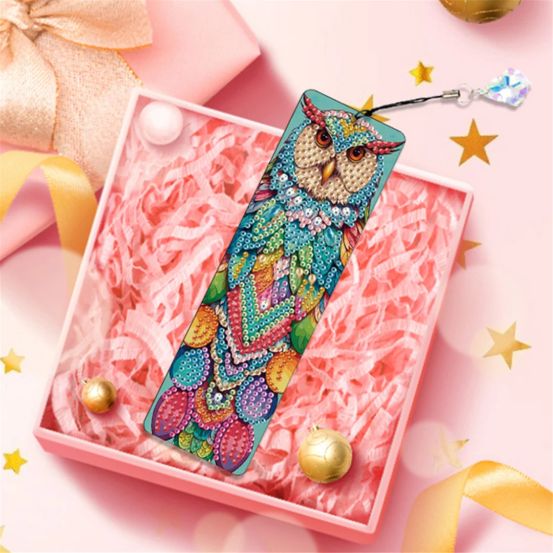 12Pcs Owl DIY Diamond Painting Bookmark with Crystal Pendant for Book Decor