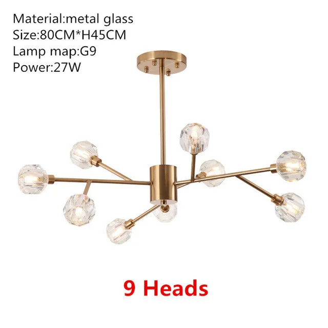 Europe Luxury Chandeliers LED K9 Glass Indoor Lamp Plated Metal Vintage Bar Modern Dining Pendant Decoretion Lighting Fixture