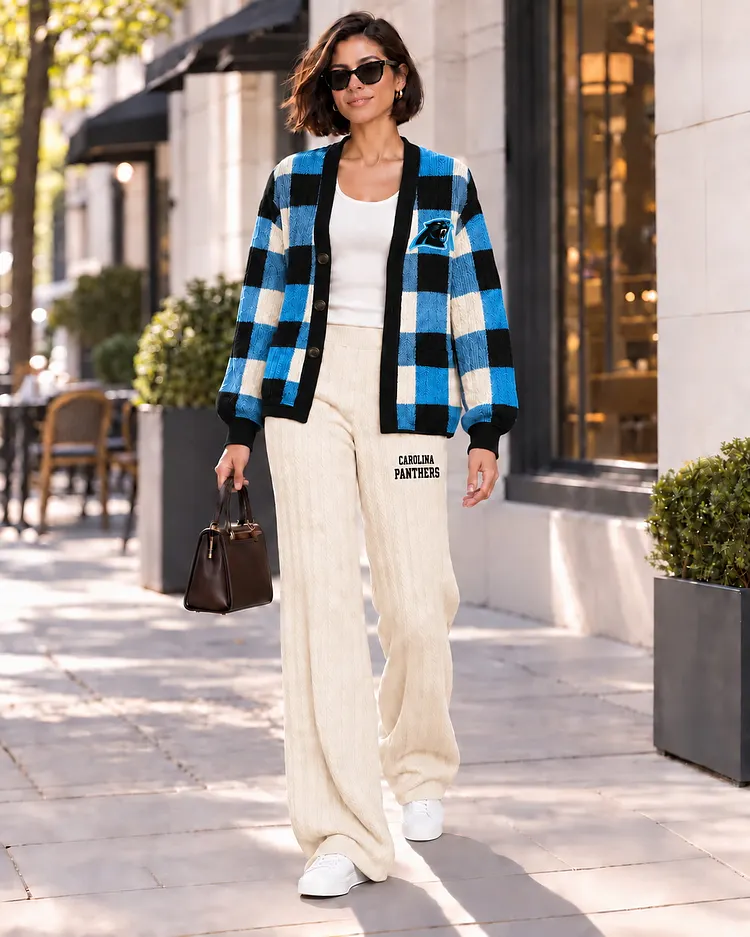 Carolina Panthers Women's Game Day Cable-Knit Cardigan & Wide-Leg Pants Set