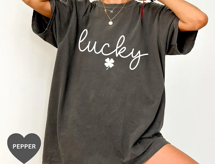 Comfort Colors&reg;Lucky shirt, Clover shirt, St Patricks Day shirt, Saint Patrick's Pullover, Lucky teeer, Clovers, Simple Holiday teeer,