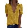 Women's Shirt Pure Color Jacquard V-neck Short Sleeves