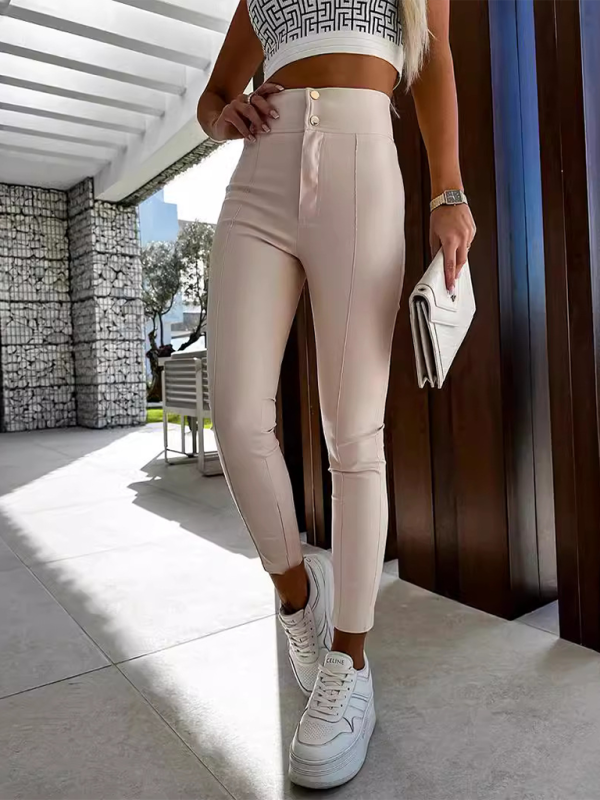 Mature Women High-waisted stretch Leggings PU Leather Skinny Bottoming Pants