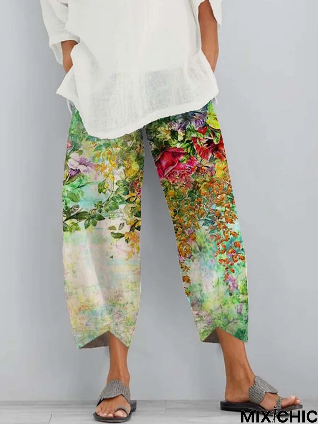 Floral  Shift  Printed  Cotton-blend  Casual  All Season Yellow Pants