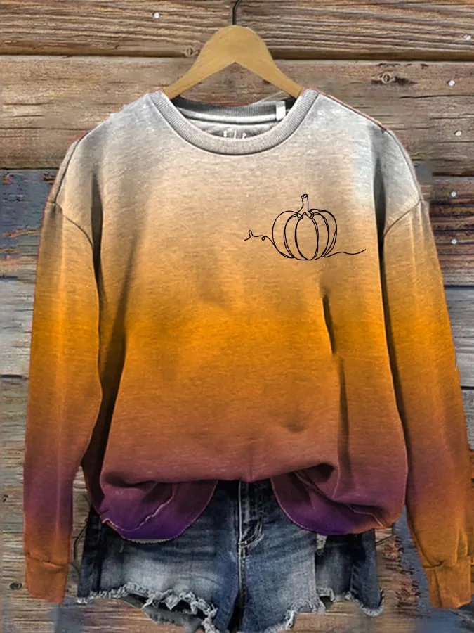 Vintage Pumpkin Print Long Sleeve Sweatshirt