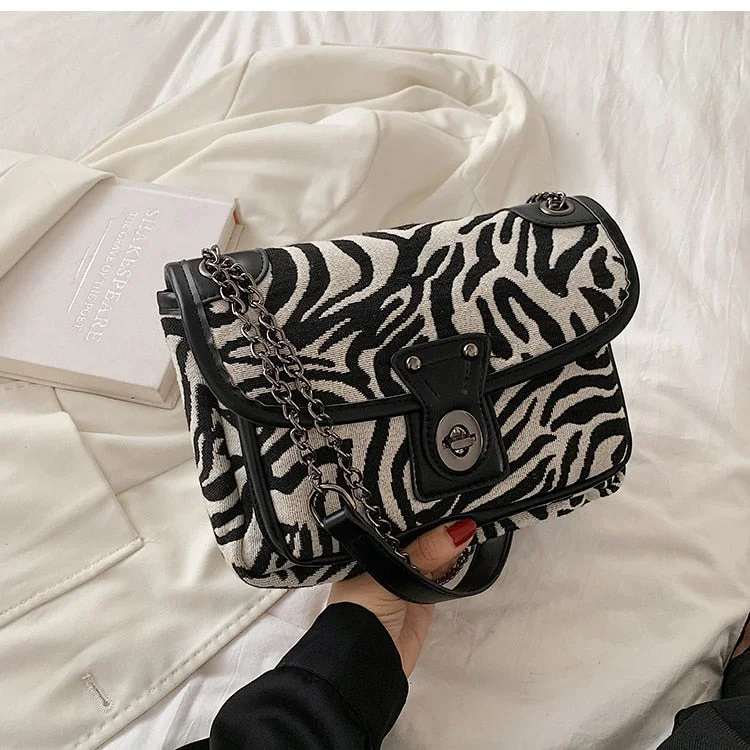 с доставкой Zebra Pattern Small PU Leather Crossbody Bags for Women 2021 Winter Chain Shoulder Handbags Female Travel Purses