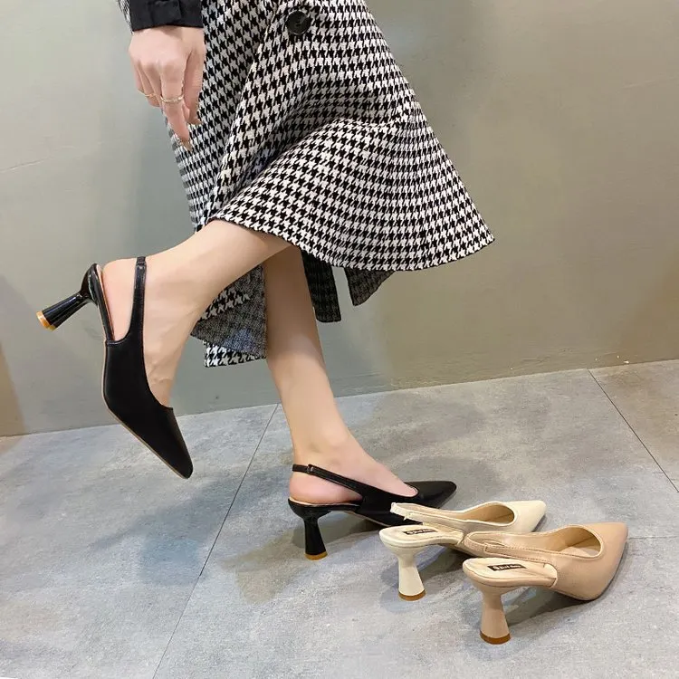 Breakj Breakj Spring And Summer New Pointed High-Heeled Shoes Women's Fine Heel Head Sandals Behind The Empty Shallow Single Shoes Women Casual