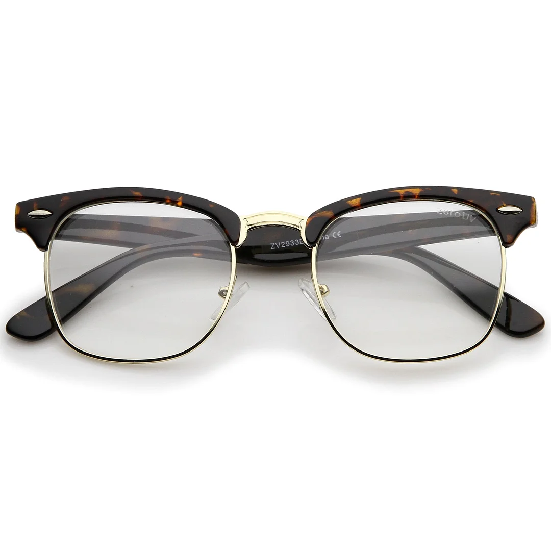 Retro Square Clear Lens Horn Rimmed Half-Frame Eyeglasses 50mm