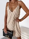 Tasseled Spaghetti-Neck Mini Dress