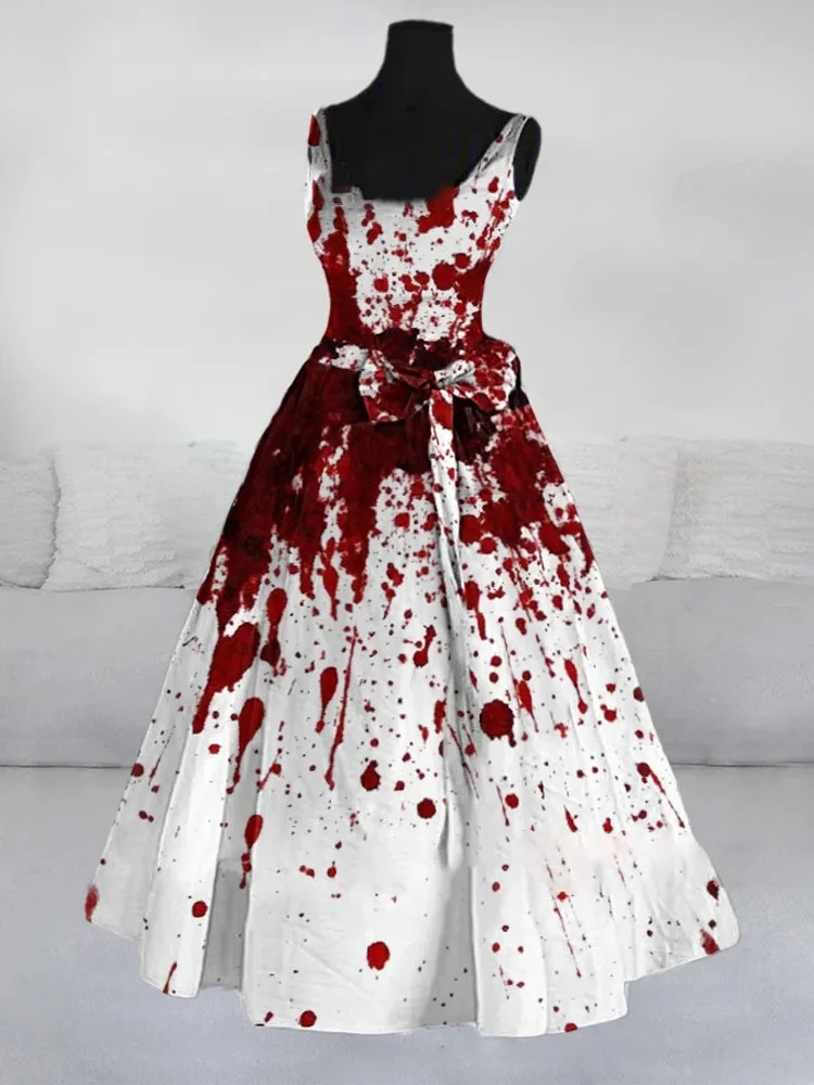 Comstylish Women's Casual Halloween Blood Stained Printed Dress