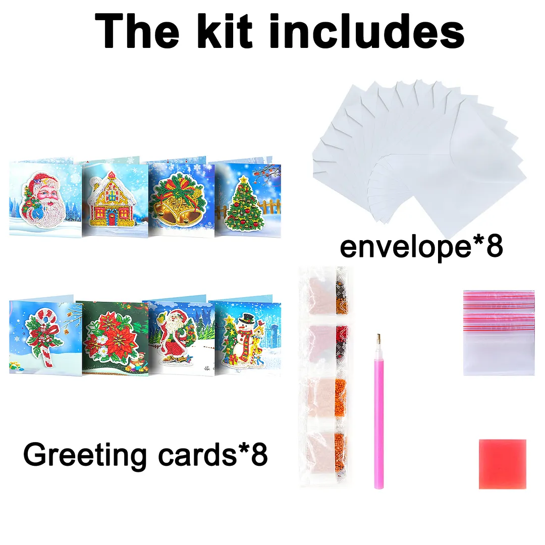 8PCS Winter Christmas DIY Diamond Painting Greeting Card Kits with Envelopes Diamond Art Greeting Cards Diamond Art Cards Kits for Adults DIY Crafts Family Friend Gifts