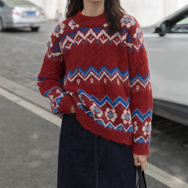 Toloer Toloer Female Retro Twist Thick Lazy Wind Round Collar Jumsweater 2024 Niche Loose Chic Top-Outfit Ideas