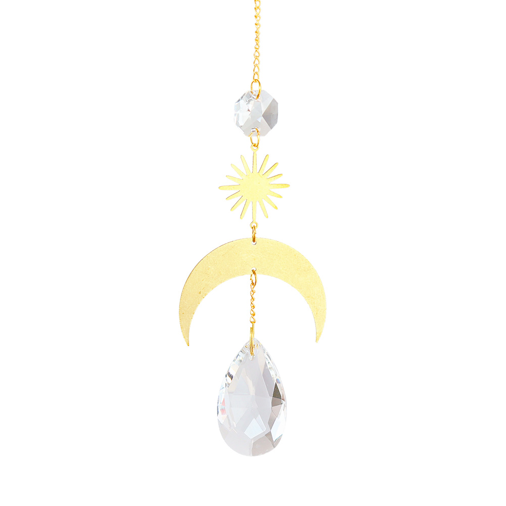 1/4pcs Hanging Crystal Light Catcher Metal Moon Sun Garden Wall Wind Chime