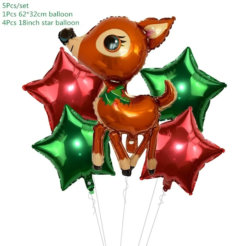 5Pcs/set Cartoon Santa Claus Snowman Foil Balloons Christmas Party Decorations Party Balloons Inflatable Helium Balloon Kids Toy