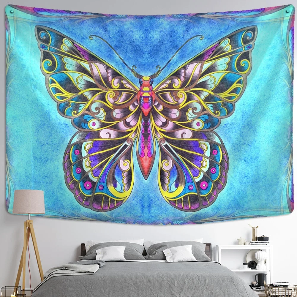 Moon Phase Butterfly Tapestry Wall Hanging Psychedelic Mysterious Witchcraft Bohemian Style Aesthetics Room Home Decor