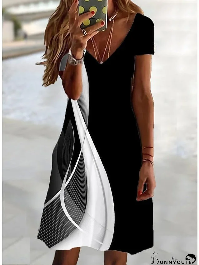 Casual Dress Summer Dress Print Dress Geometric Print V Neck Mini Dress Active Fashion Outdoor Daily Short Sleeve Regular Fit Purple Green Gray Summer Spring S M L XL XXL for Women