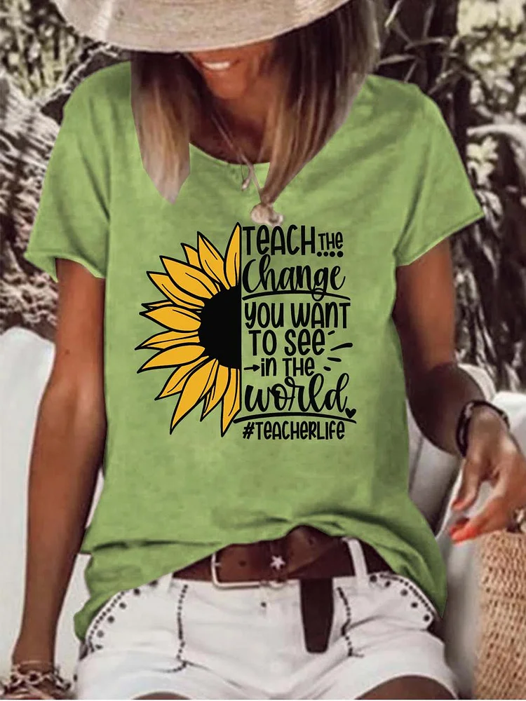 Teacher life sunflower Raw Hem Tee