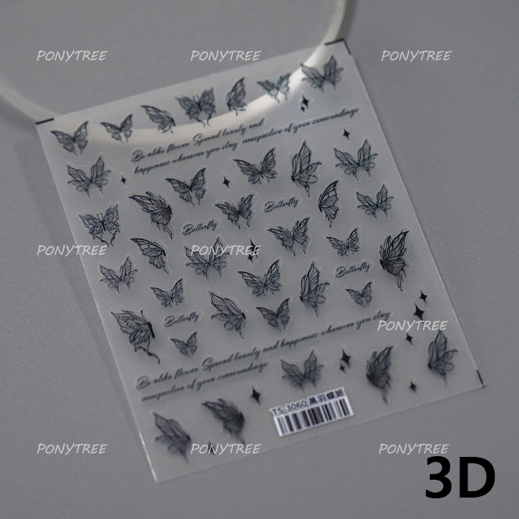 Bayuyun Dreamy Summer Nails – Blue Pink Purple Gradual Flower Petal Butterfly 5D Nail Art Stickers  