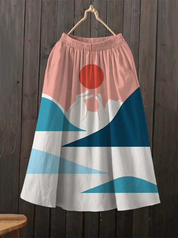 Women's Cat Playing Ball Art Mountain Print Skirt​