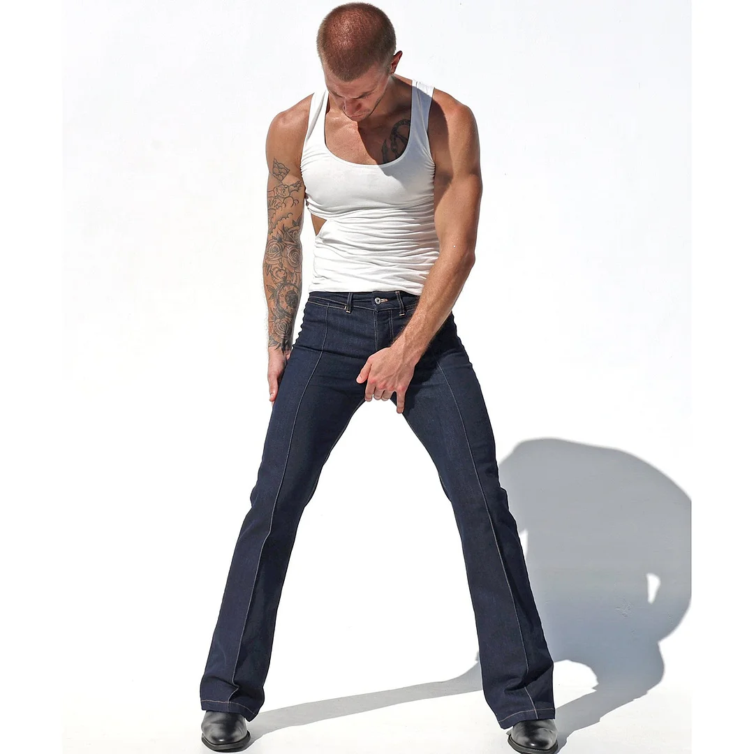 Men's Slightly See-through, Shimmering, Vertical Striped Loose-fitting Trousers-inspireuse