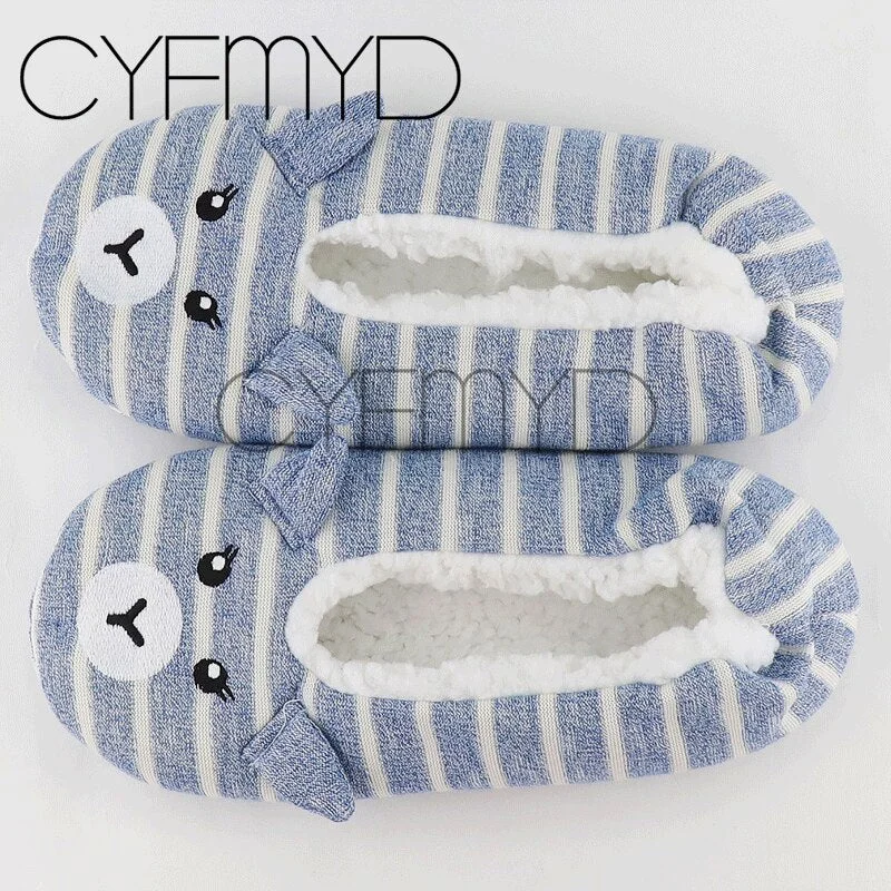 2021 Winter Slippers Women Cute Animal Slippers Cat shoes Cartoon Warm Non-Slip Cotton fur slippers Couples Floor Socks Slippers