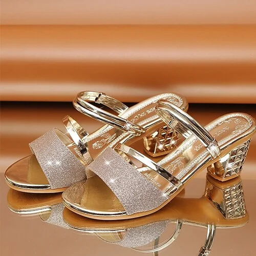 2022 Women Sandals Summer Luxury Shoe Toe Bling Slip On Designer Slipper PU Metal Pump