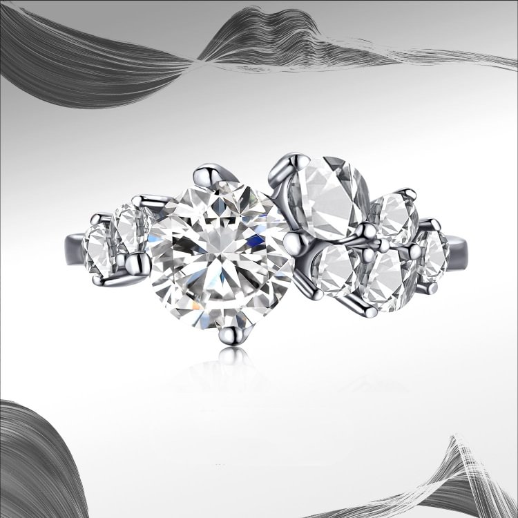 Sterling Silver 8 Diamond Zircon Ring