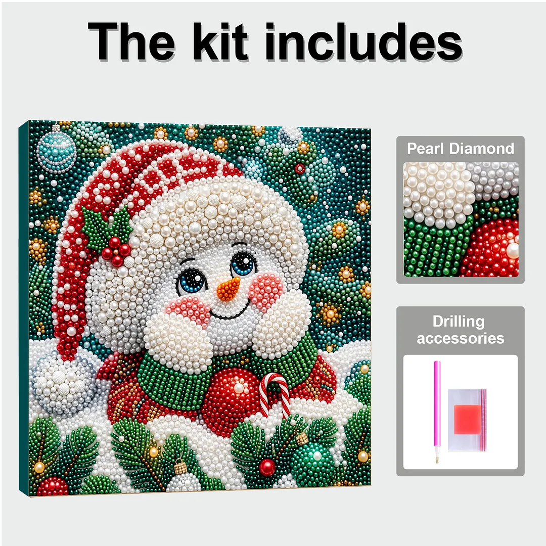 Framed Pearl Painting Kit Holiday Snowman 7.87x7.87in