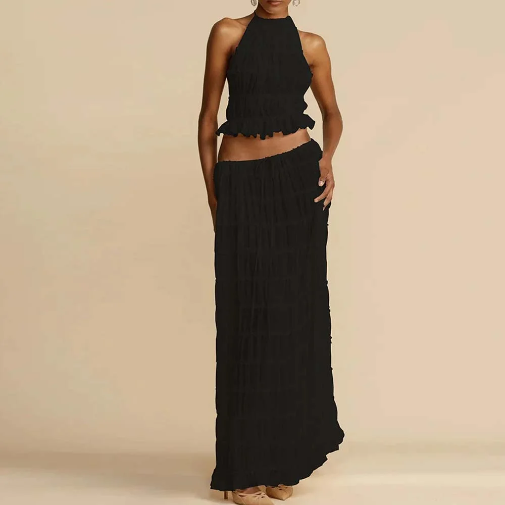 Smiledeer Women's Adjustable Halter Lace Vest Long Skirt 2-piece Set