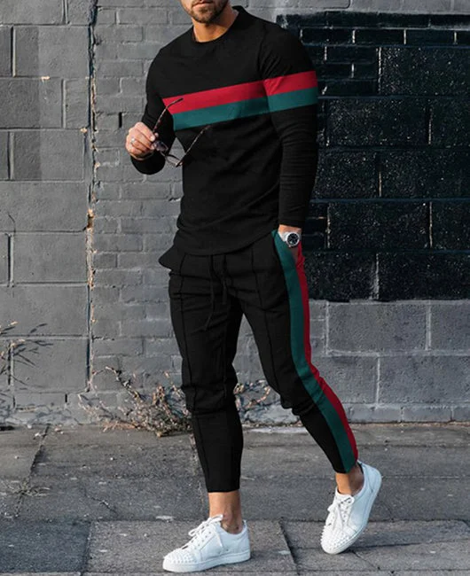 Retro Striped Sweatshirt & Drawstring Pants Set Okaywear