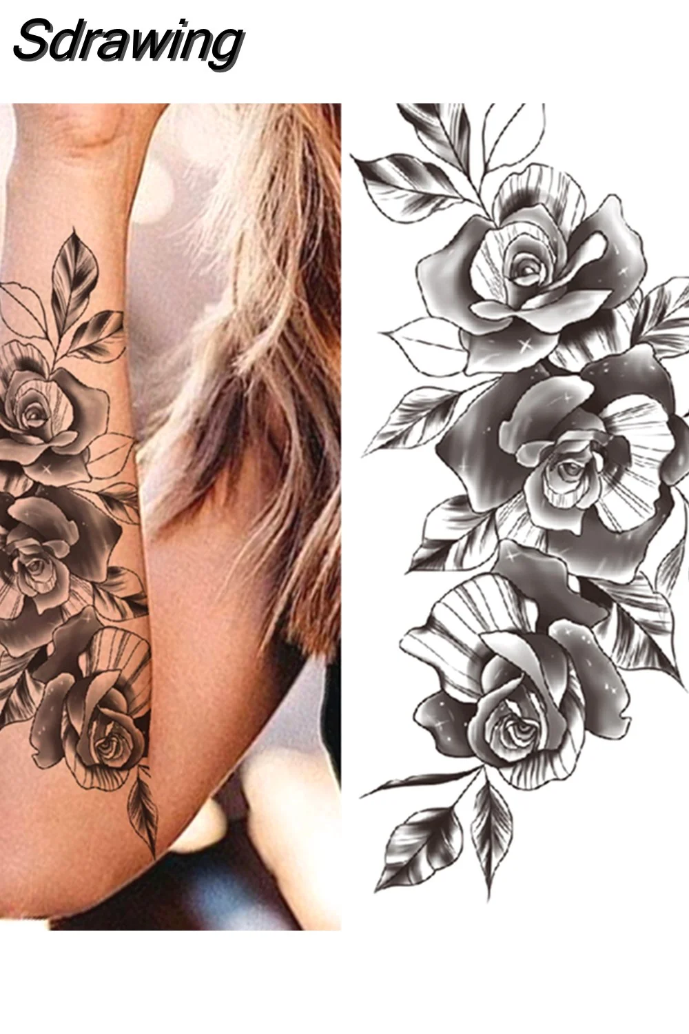 Sdrawing Arm Temporary Tattoos Sleeve For Men Women Realistic Fake Tatoos Warrior Lion Tiger Flower Tatoo Sticker Black Totem Maori 507-1