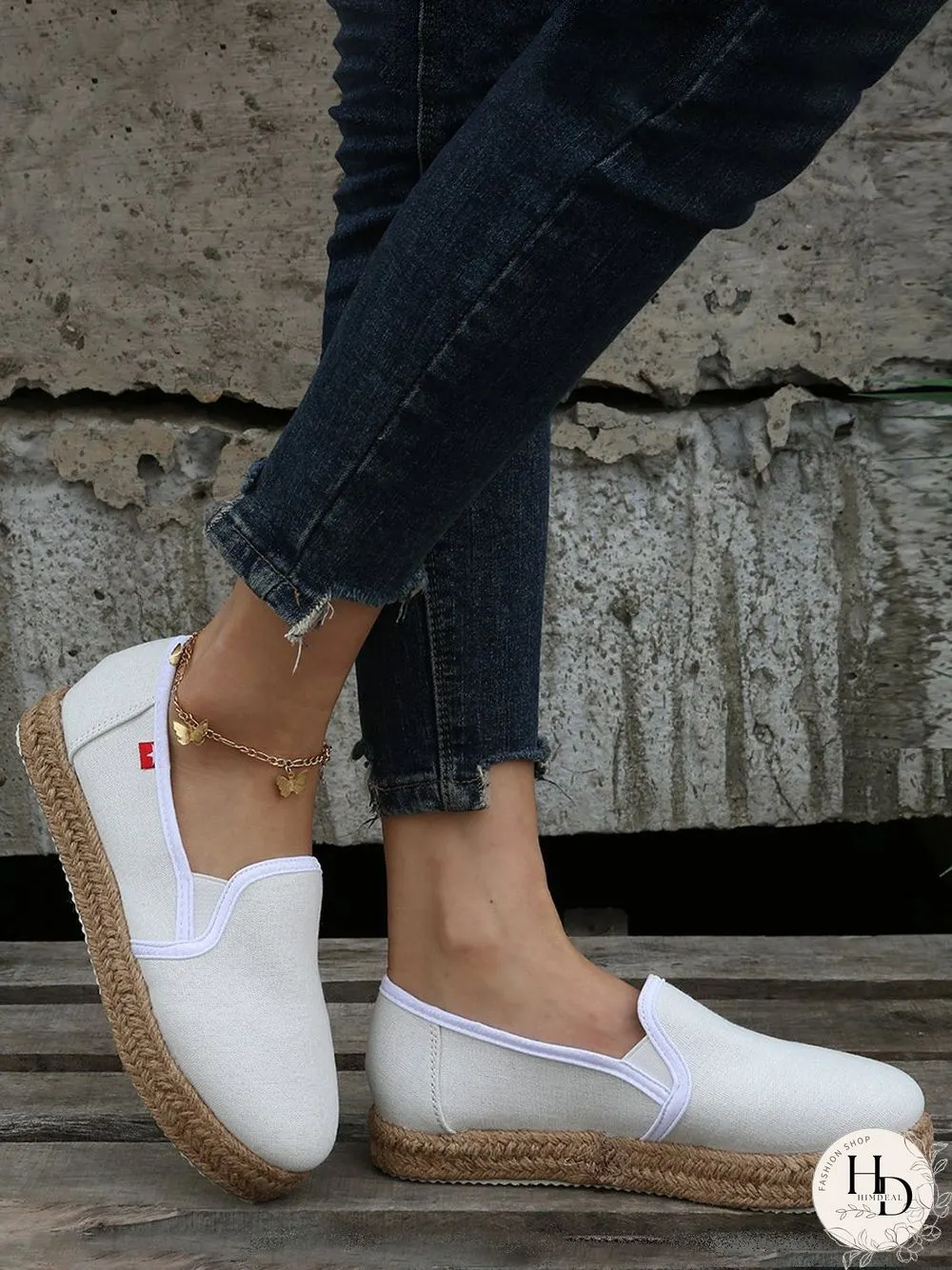 Black White Canvas Straw Platform Loafers