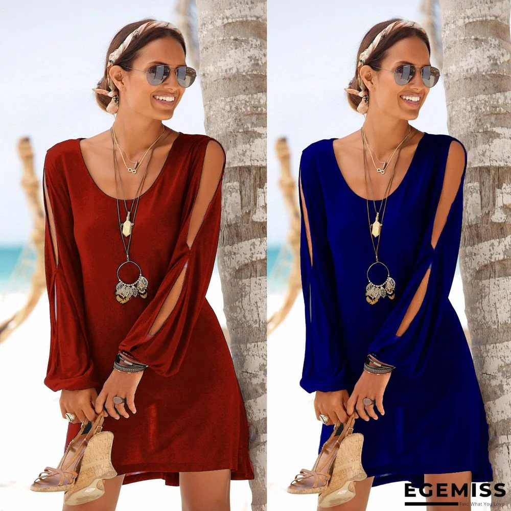 Dress Deep V-neck Loose Shoulder Long Sleeve Casual Beach Dress | EGEMISS