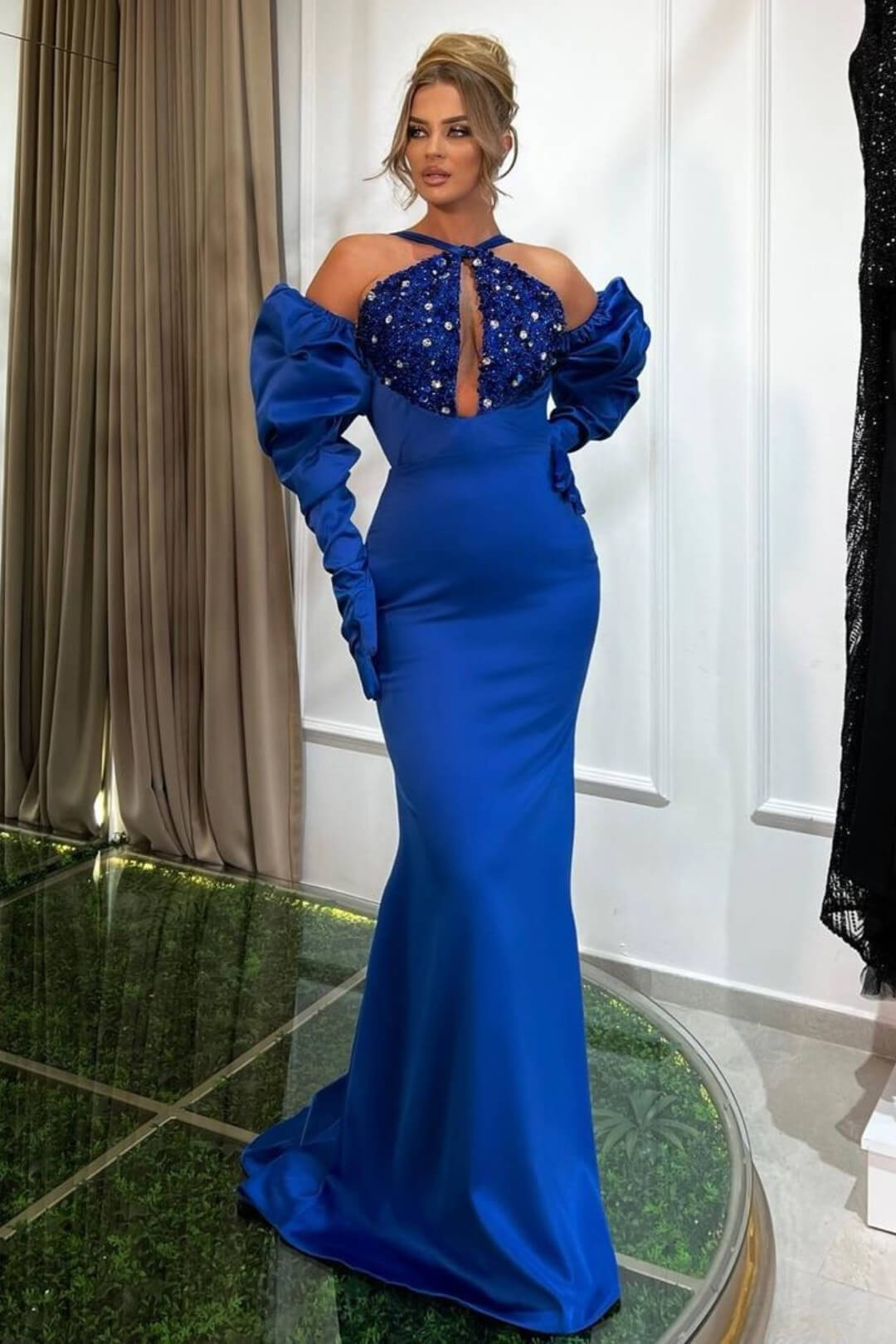 Bellasprom Royal Blue Halter Mermaid Prom Dress With Sequins Beads On Sale Bellasprom