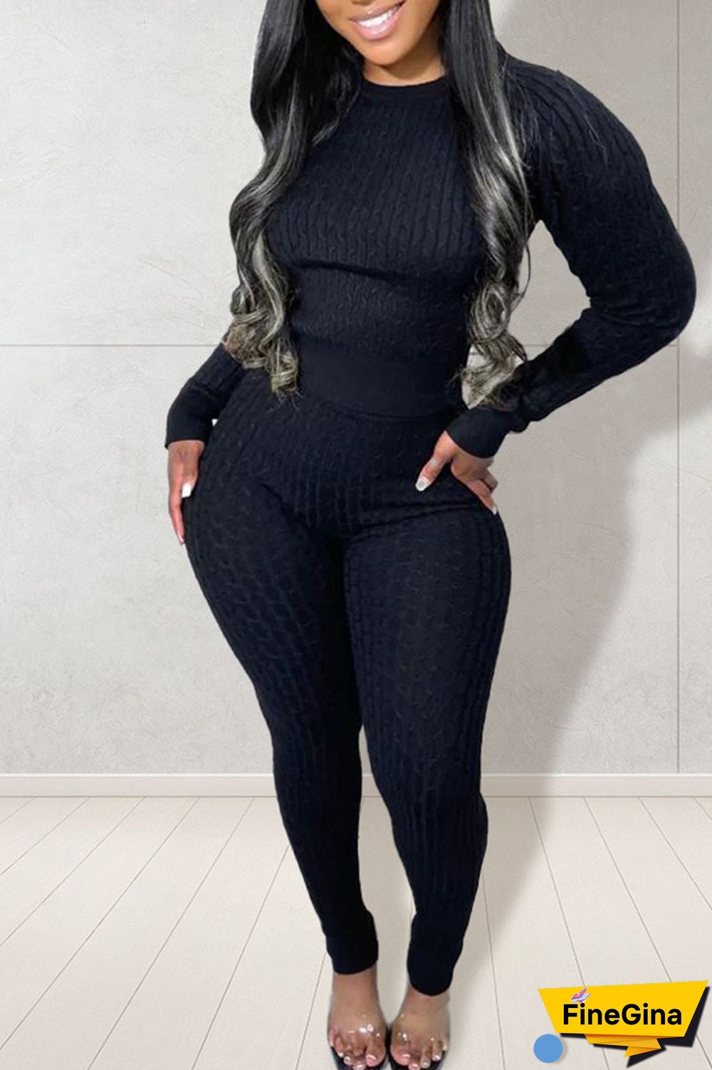 Black Casual Solid Patchwork O Neck Long Sleeve Two Pieces