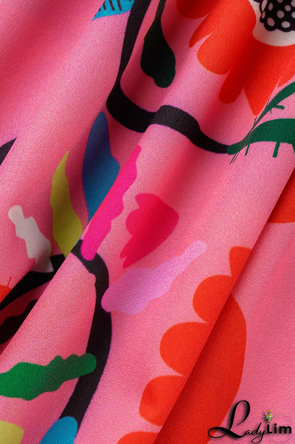 Rose Red Casual Print Draw String O Neck Cake Skirt Dresses