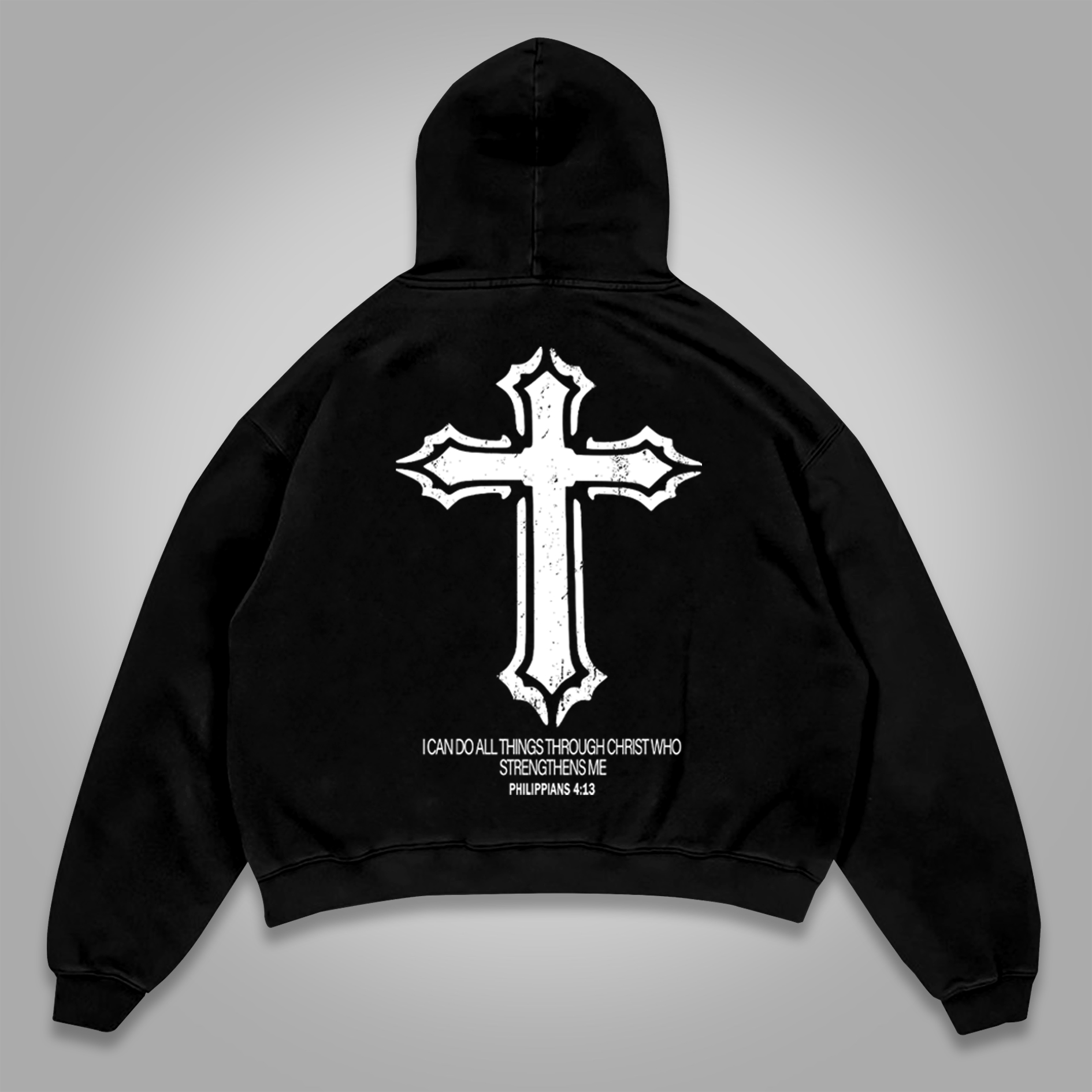 Philippians 4 13 I Can Do All Things Through Christ Who Strengthens Me Graphic Print Pocket Hoodie