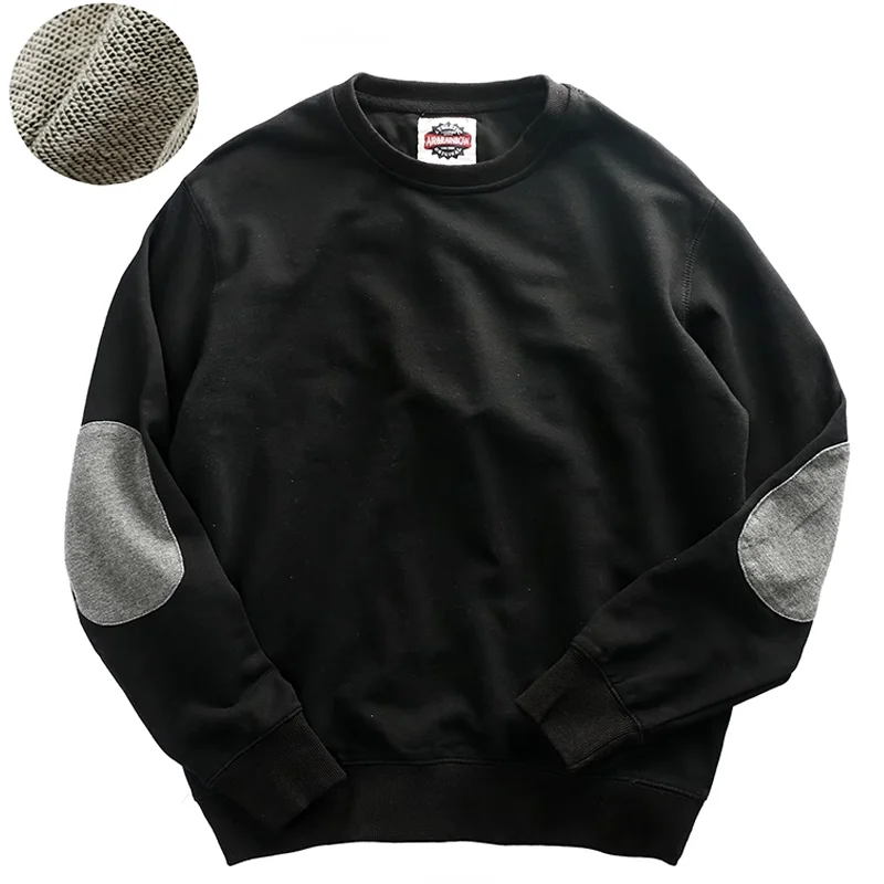 Casual Terry Flocking Thickened Sleeve Patch Round Neck Sports Sweatshirt