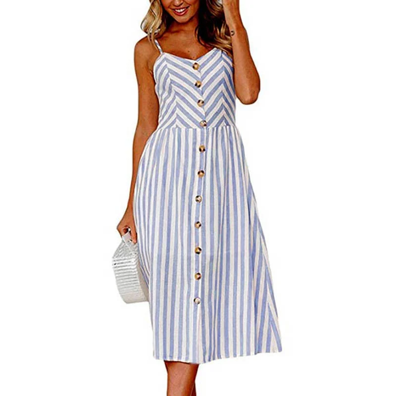 2020Summer Sleeveless Casual Stripe Dress New Fashion Women Sexy Boho Striped Beach Strap Sundress Vestidos For Female Bigsweety