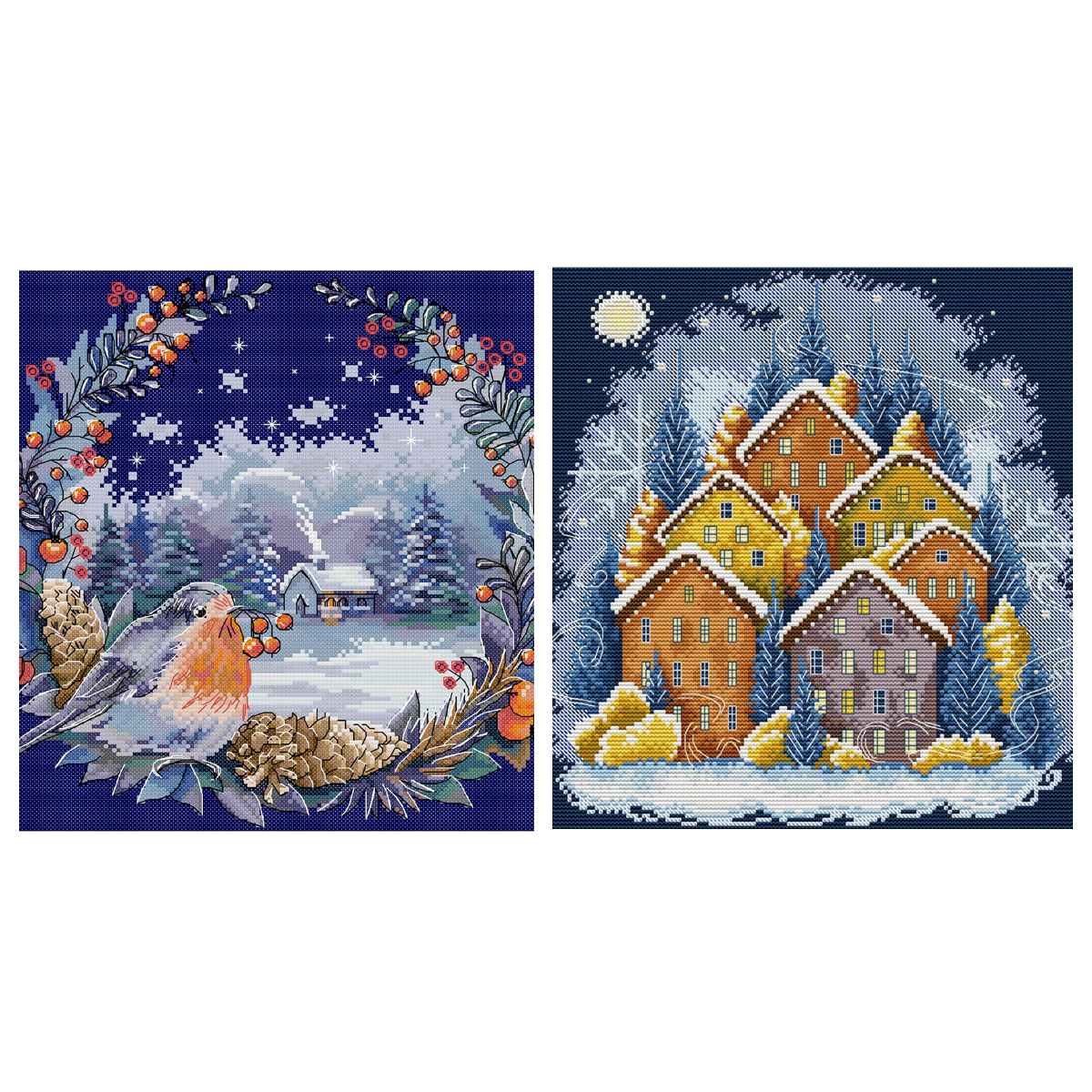 2Pcs 14CT Joy Sunday Stamped Cross Stitch - Bullfinch(35*33cm)