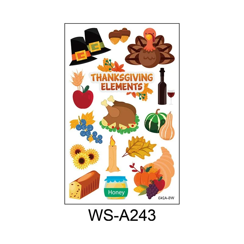 Thanksgiving Day Pumpkin With Maple Leaf Fruit Tattoo Stickers Fake Tattoos Paste on Face Arm Leg for Body Art Sticker