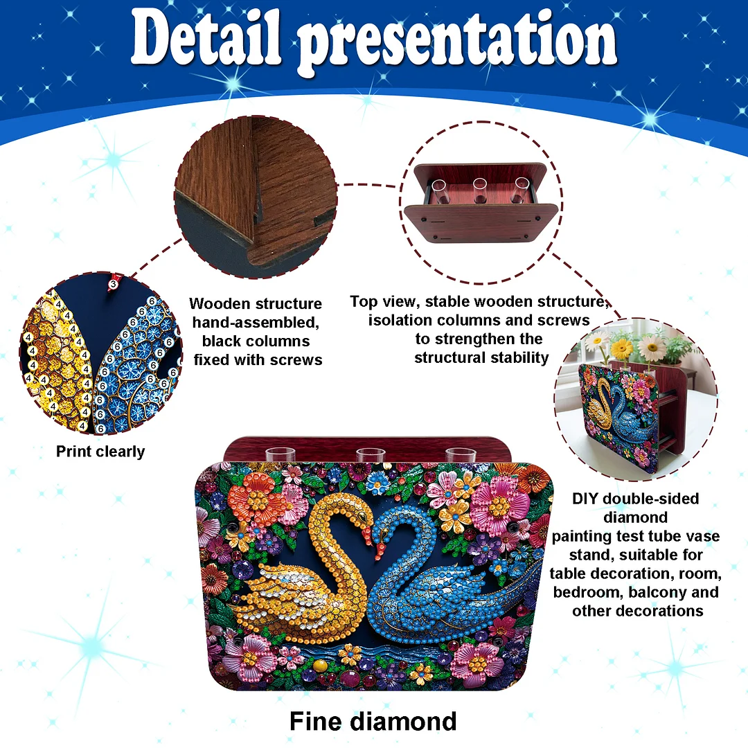 Swan DIY Flower Vase Wooden Double Sided Desktop Diamond Art Kit for Home Decor