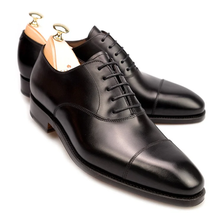 Men's Black Oxford Leather Dress Shoes - Handmade Business Footwear