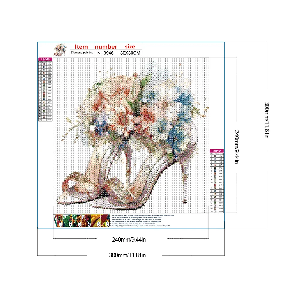 Full Round Diamond Painting 30*30cm - Flower High Heels